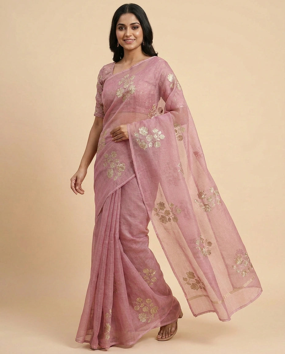 Embroidered Kota Doria Saree — photo 4 of 12