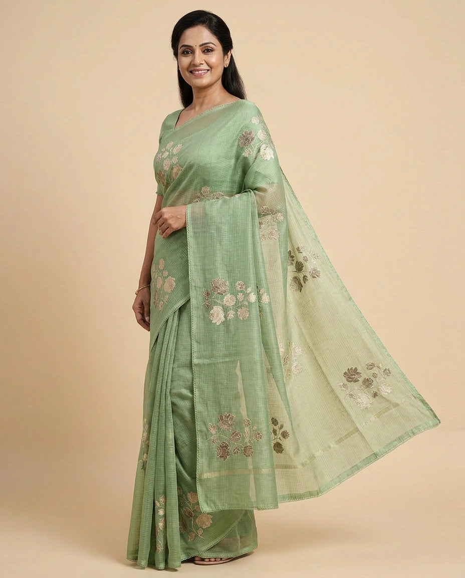 Embroidered Kota Doria Saree — photo 5 of 12