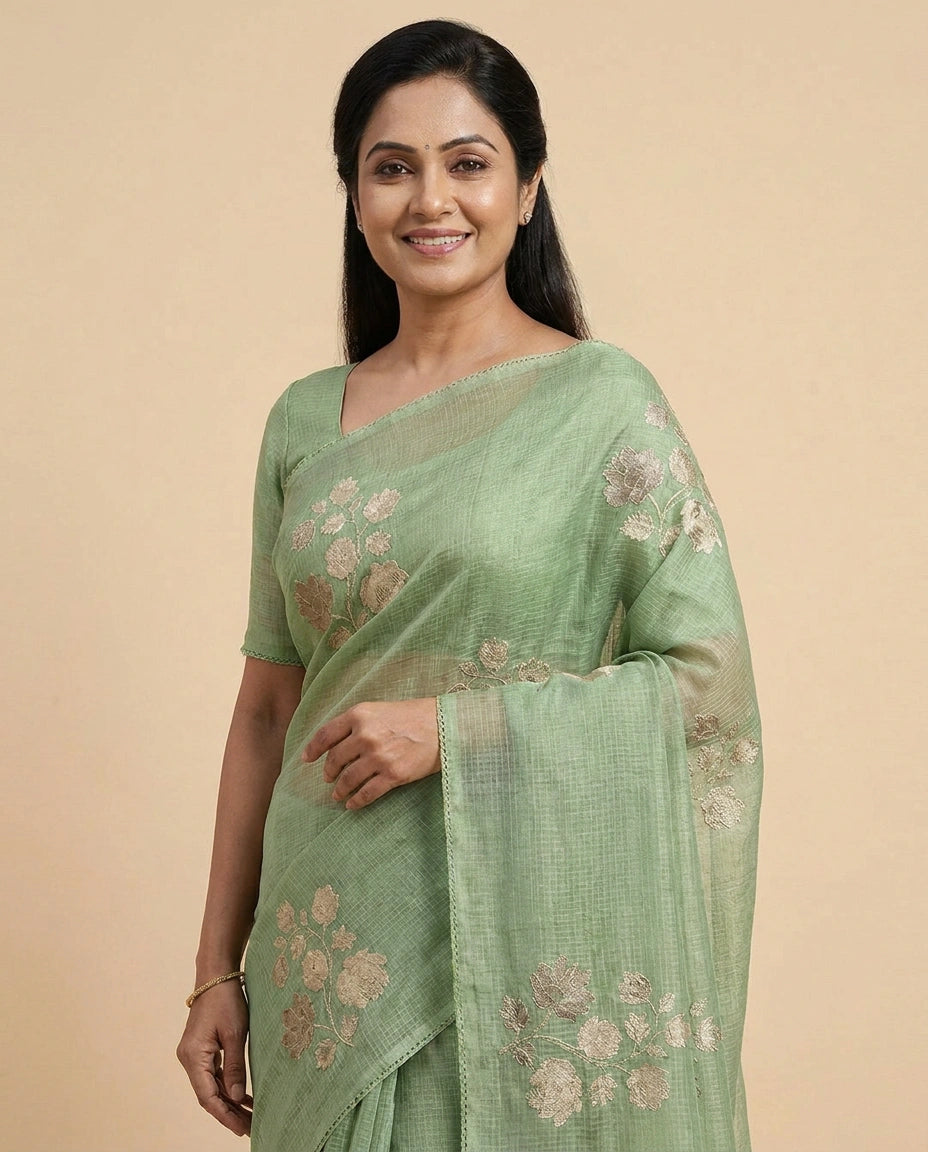 Embroidered Kota Doria Saree — photo 6 of 12