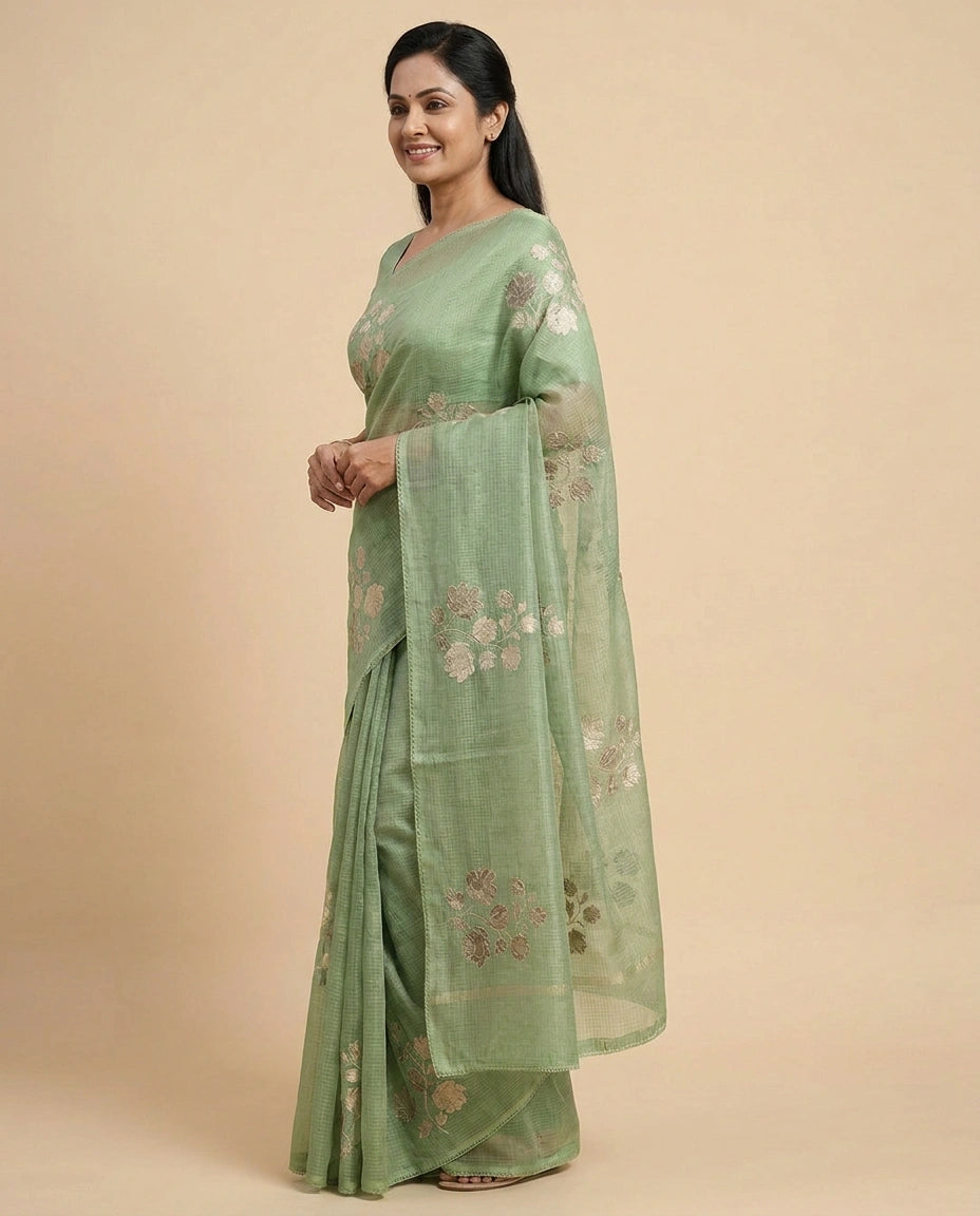 Embroidered Kota Doria Saree — photo 7 of 12