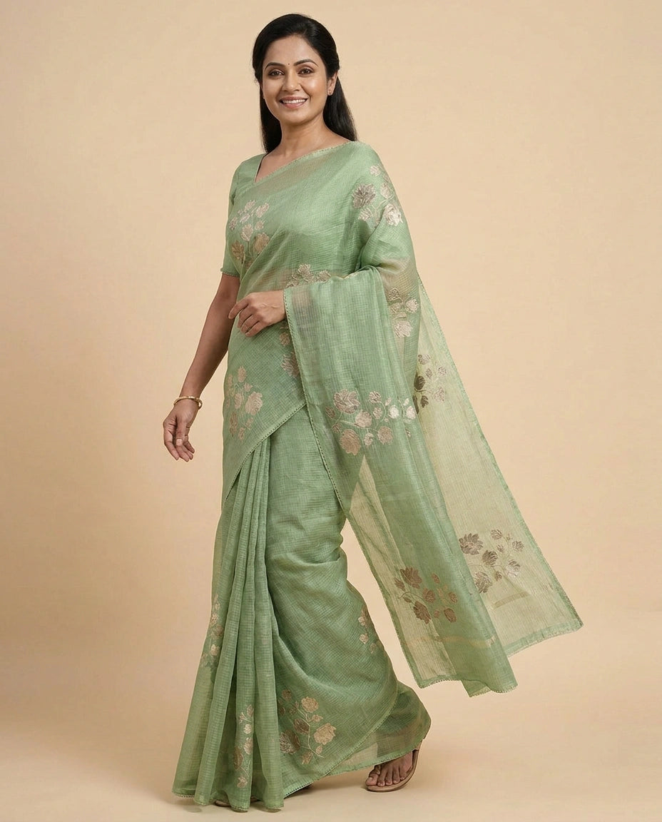 Embroidered Kota Doria Saree — photo 8 of 12