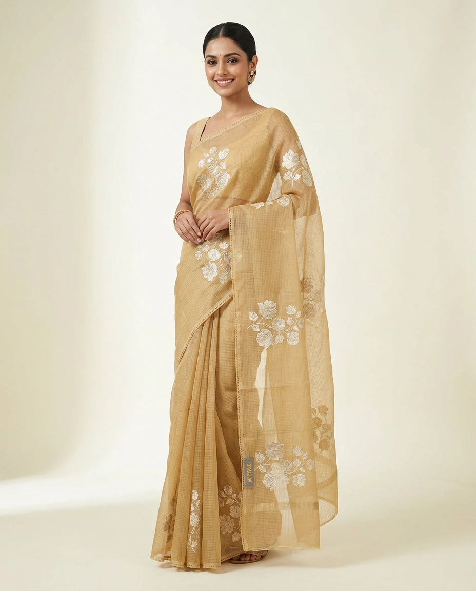 Embroidered Kota Doria Saree — photo 9 of 12