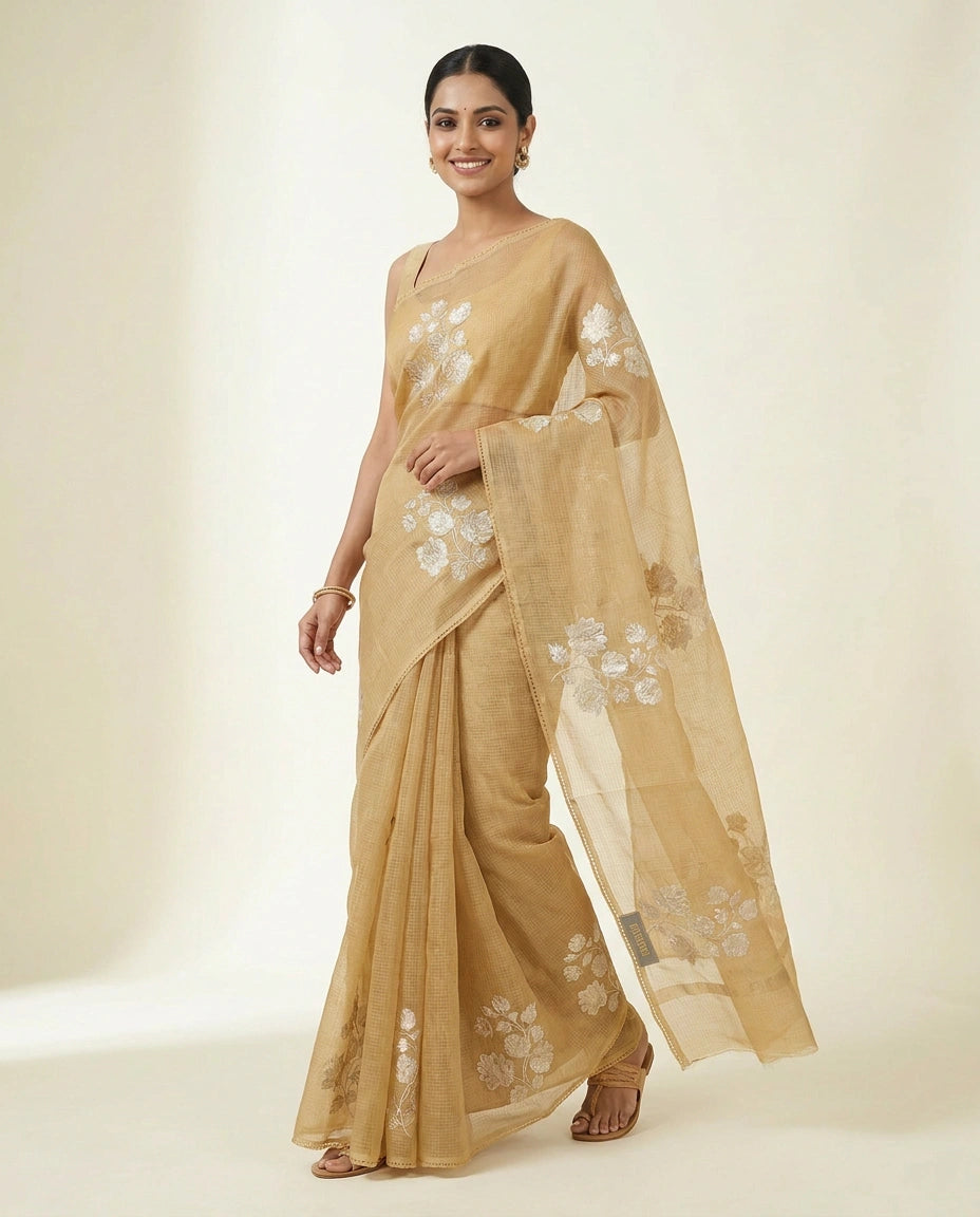 Embroidered Kota Doria Saree — photo 12 of 12