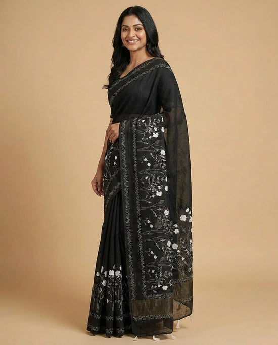 Tussar Linen Designer Saree - Rangoli India