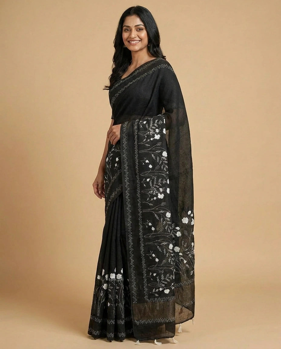 Tussar Linen Designer Saree - Rangoli India