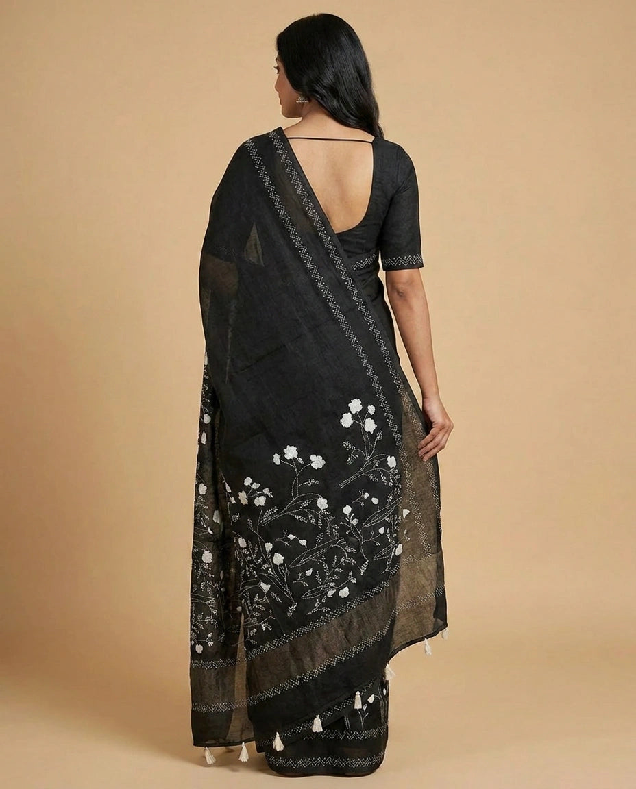 Tussar Linen Designer Saree - Rangoli India