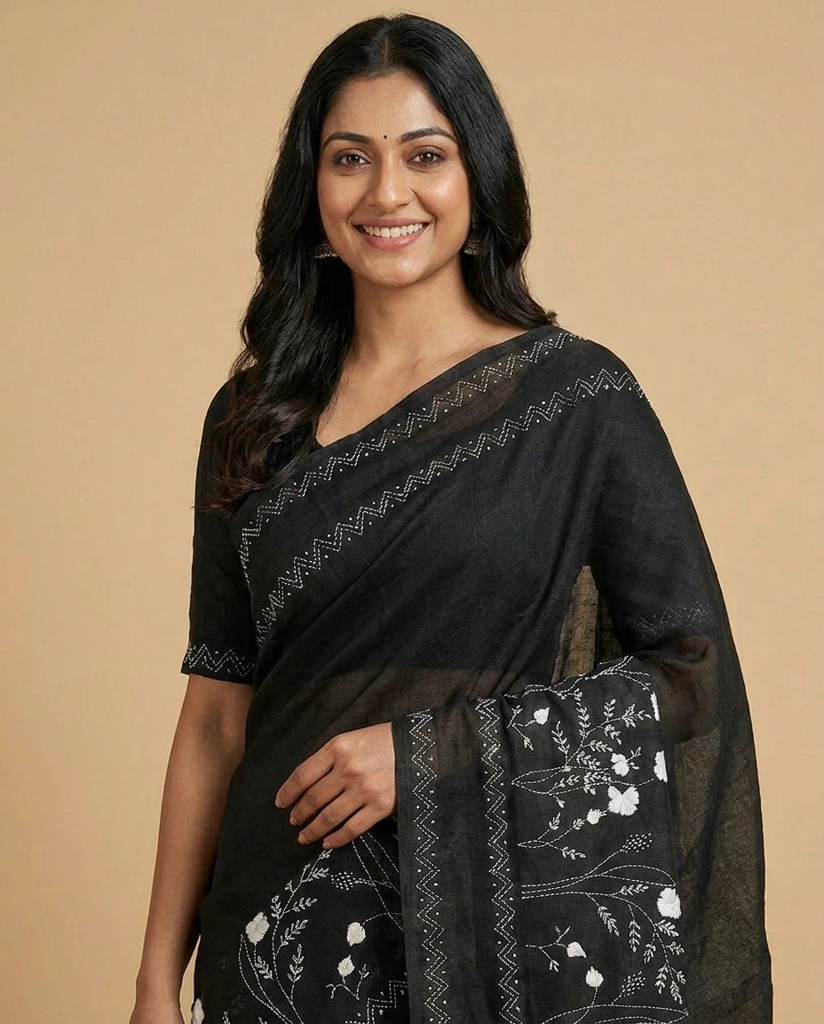 Tussar Linen Designer Saree - Rangoli India