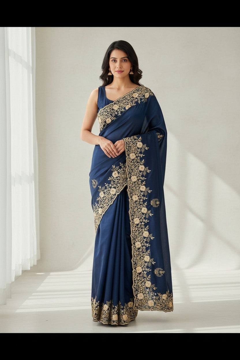 Handcrafted Organza Silk Embroidery Saree - Rangoli Sarees