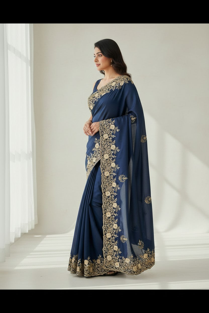 Handcrafted Organza Silk Embroidery Saree - Rangoli Sarees