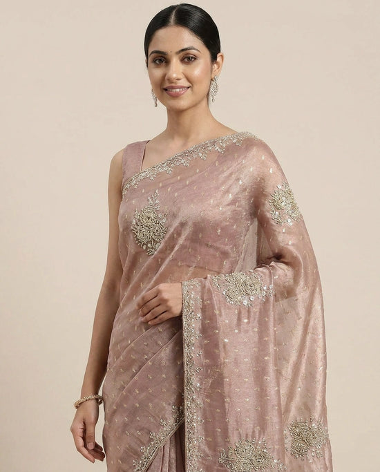 Embroidered Tissue Saree - Rangoli India