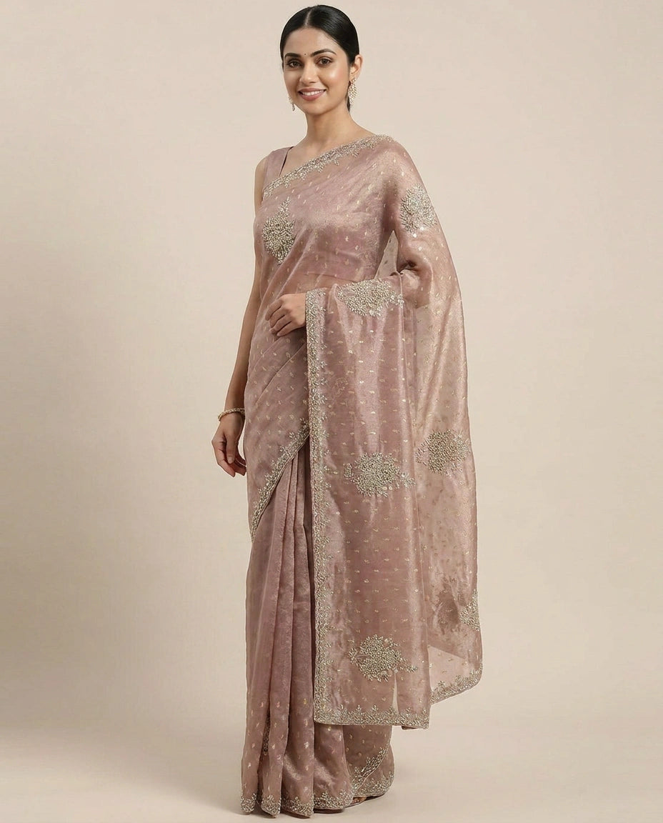 Embroidered Tissue Saree - Rangoli India