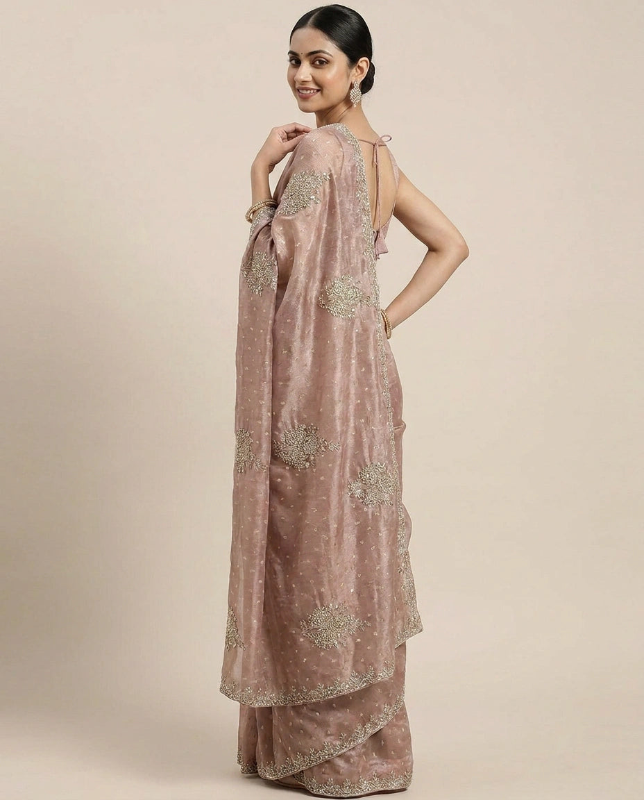 Embroidered Tissue Saree - Rangoli India