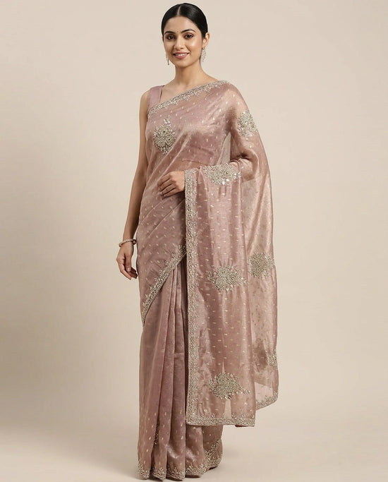Embroidered Tissue Saree - Rangoli India