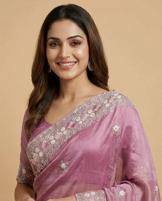 Silk Saree with Mirror & Cutdana Work