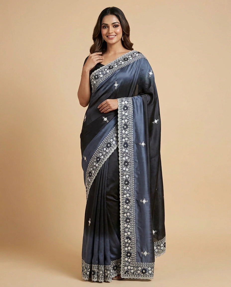 Silk Saree with Mirror and Cutdana Detailing Online India - Rangoli India