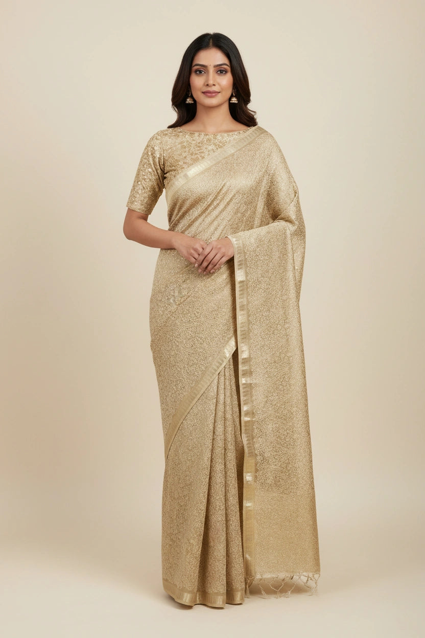 Handcrafted Kota Tissue Embroidery Saree - tissue Indian ethnic wear by Rangoli
