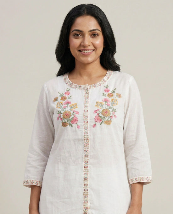 White Cotton Co-ord Set - Rangoli India