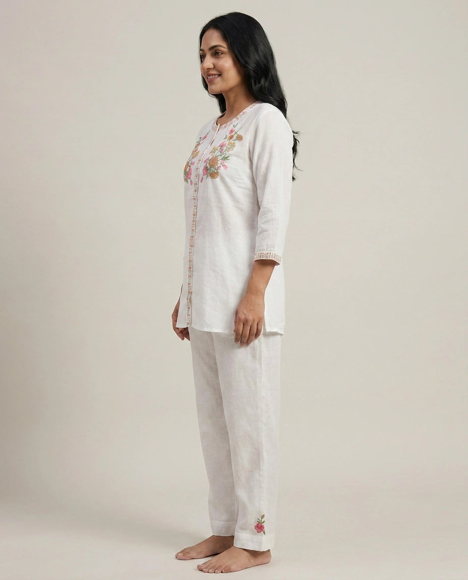 White Cotton Co-ord Set - Rangoli India