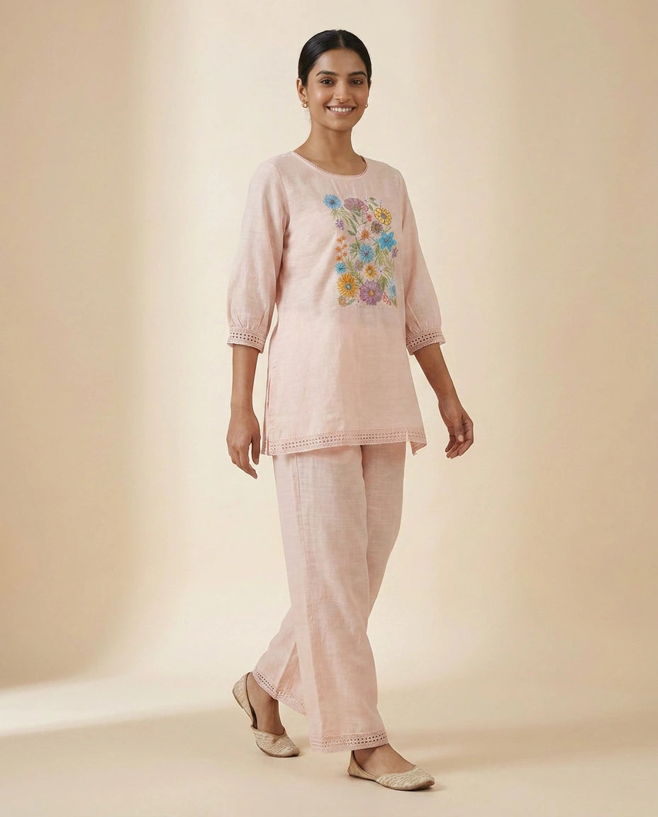 Pink Cotton Co-ord Set - Rangoli India