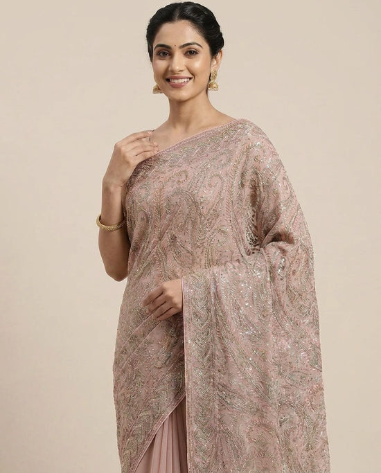 Georgette Resham Embroidered Saree - Rangoli India