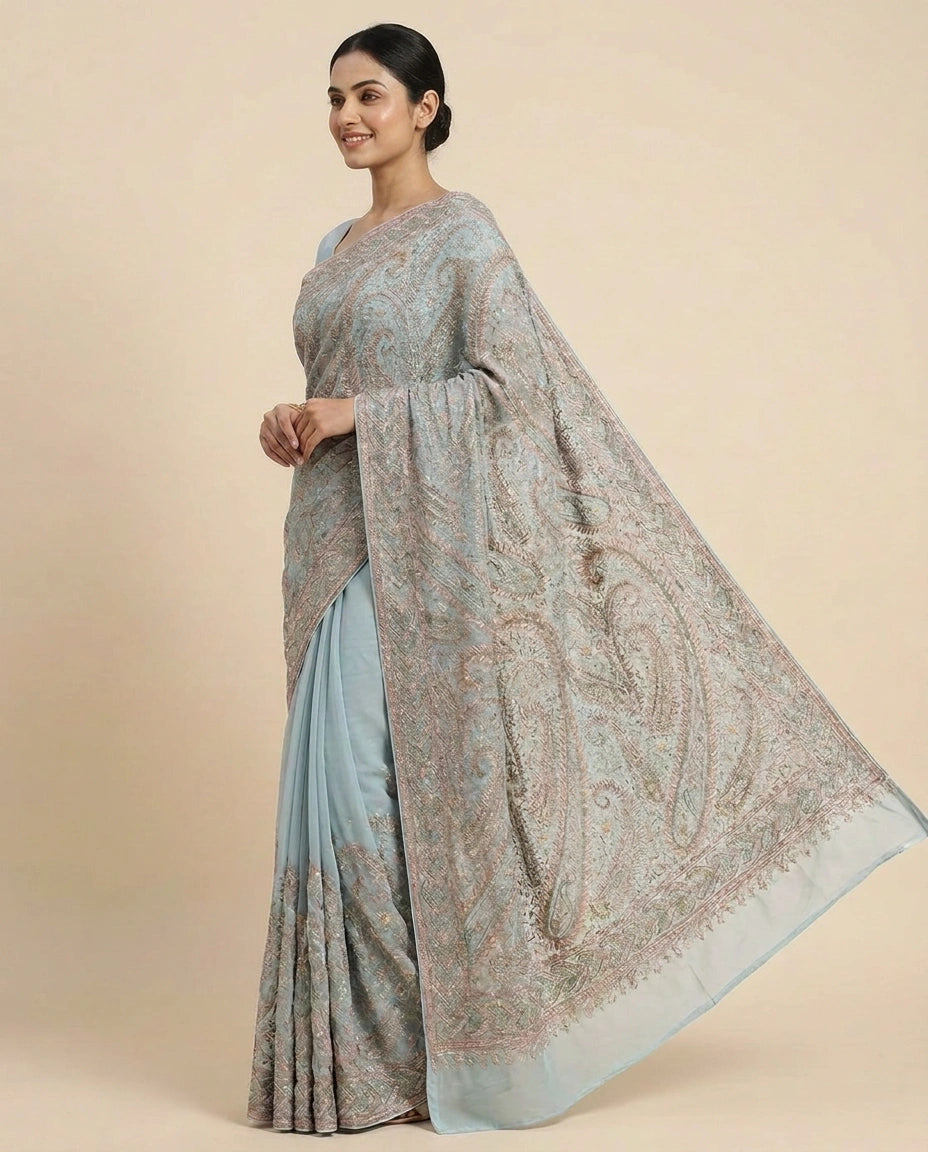 Georgette Resham Embroidered Saree - Rangoli India