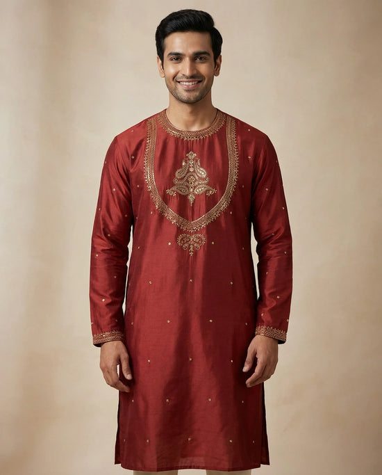 Tussar Silk Kurta with Gold Accents - Rangoli India