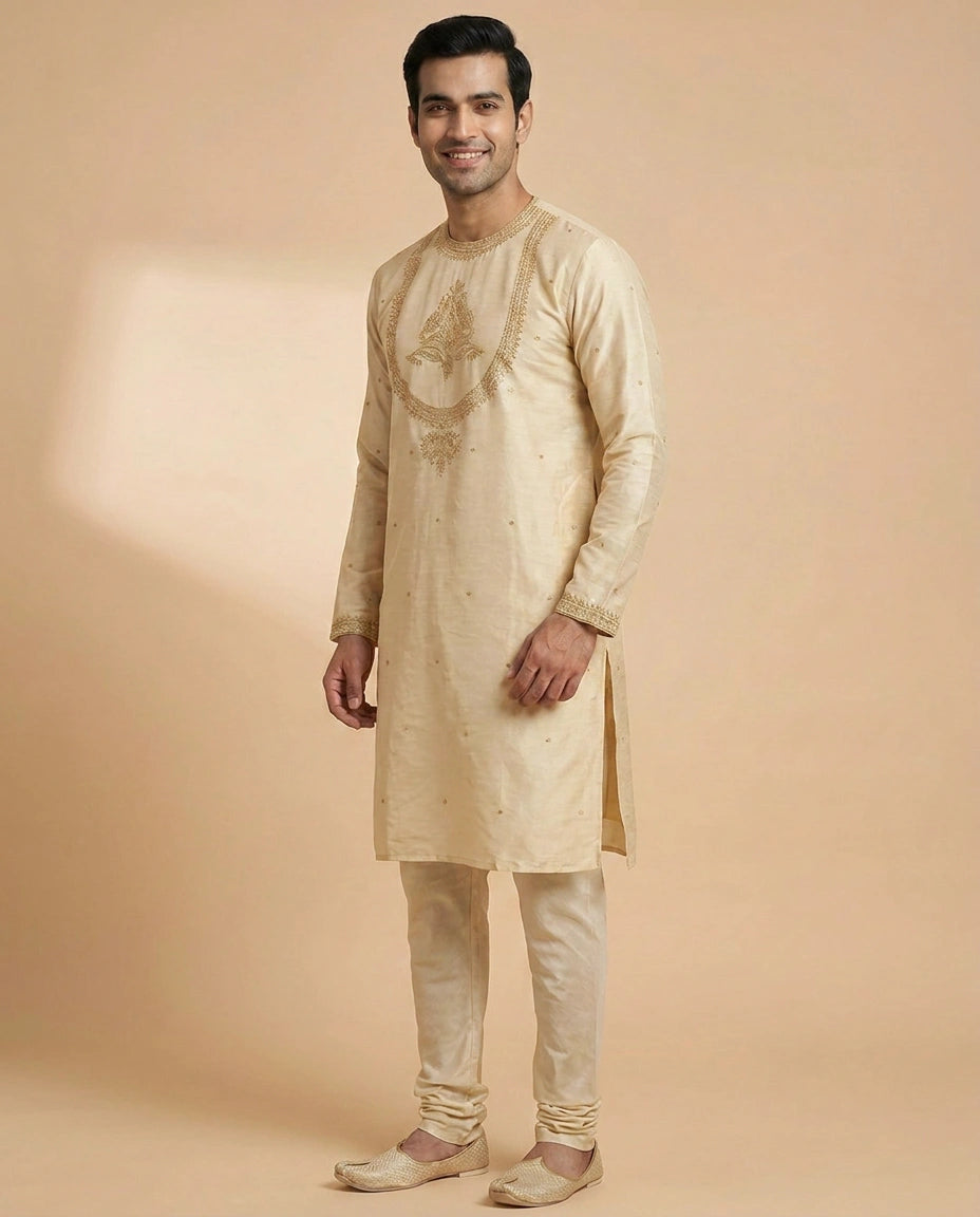 Tussar Silk Kurta with Gold Accents - Rangoli India