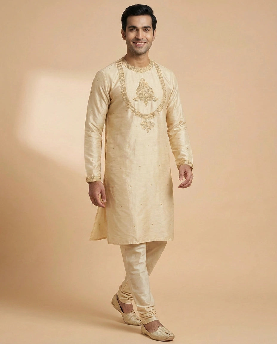 Tussar Silk Kurta with Gold Accents - Rangoli India
