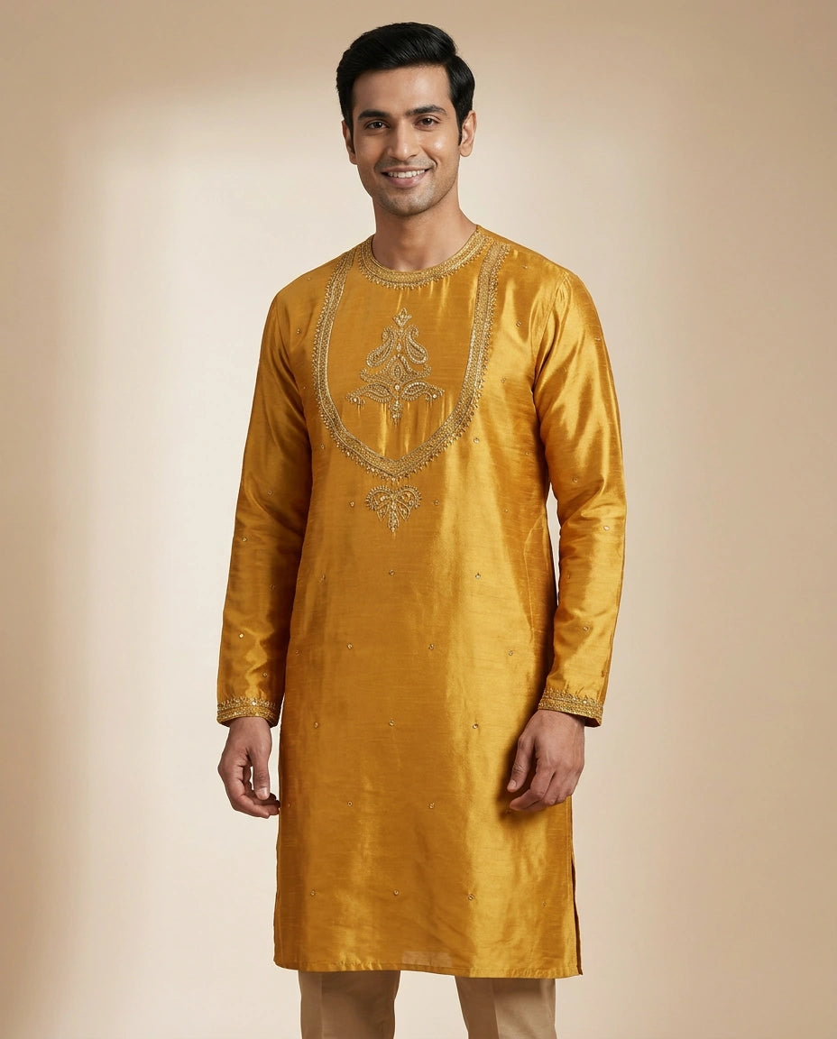 Tussar Silk Kurta with Gold Accents - Rangoli India