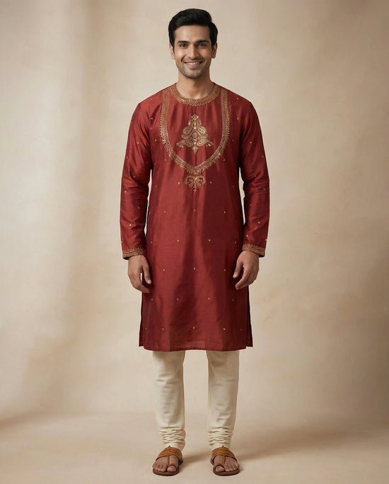 Tussar Silk Kurta with Gold Accents - Rangoli India