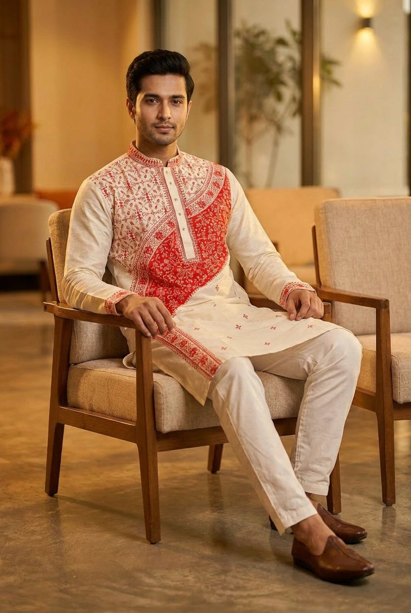 Tussar Silk Kurta with Self Weave for Family Function