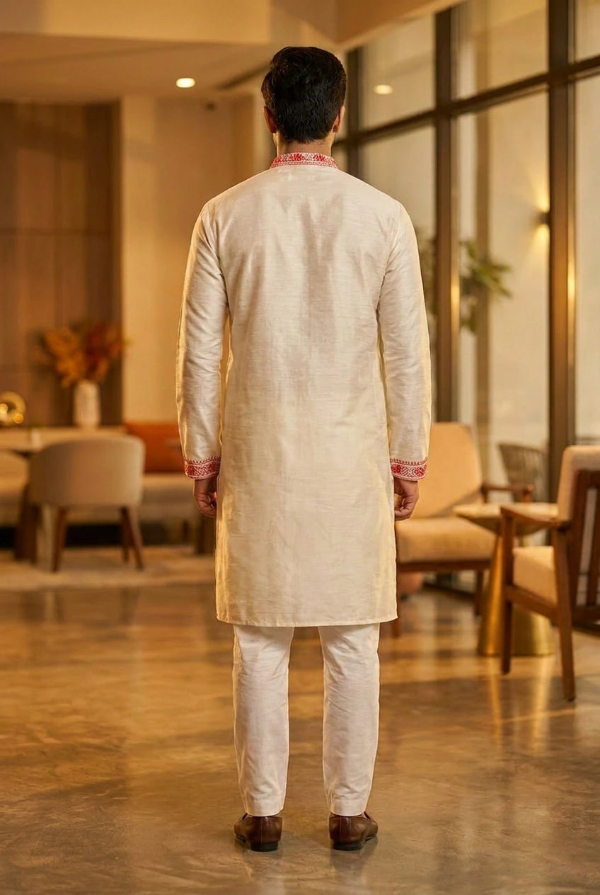 Tussar Silk Kurta with Self Weave for Family Function