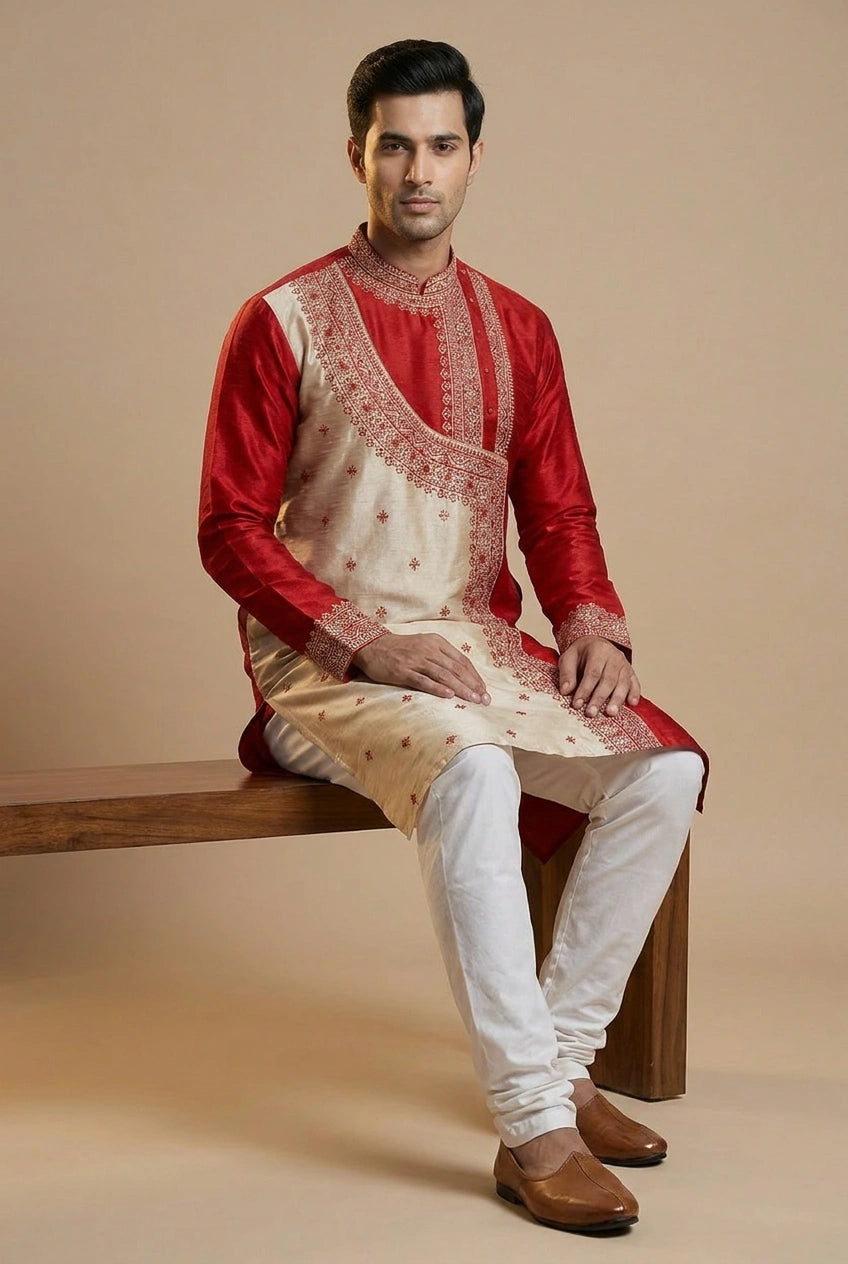 Tussar Silk Kurta with Resham Detail for Daily Festive