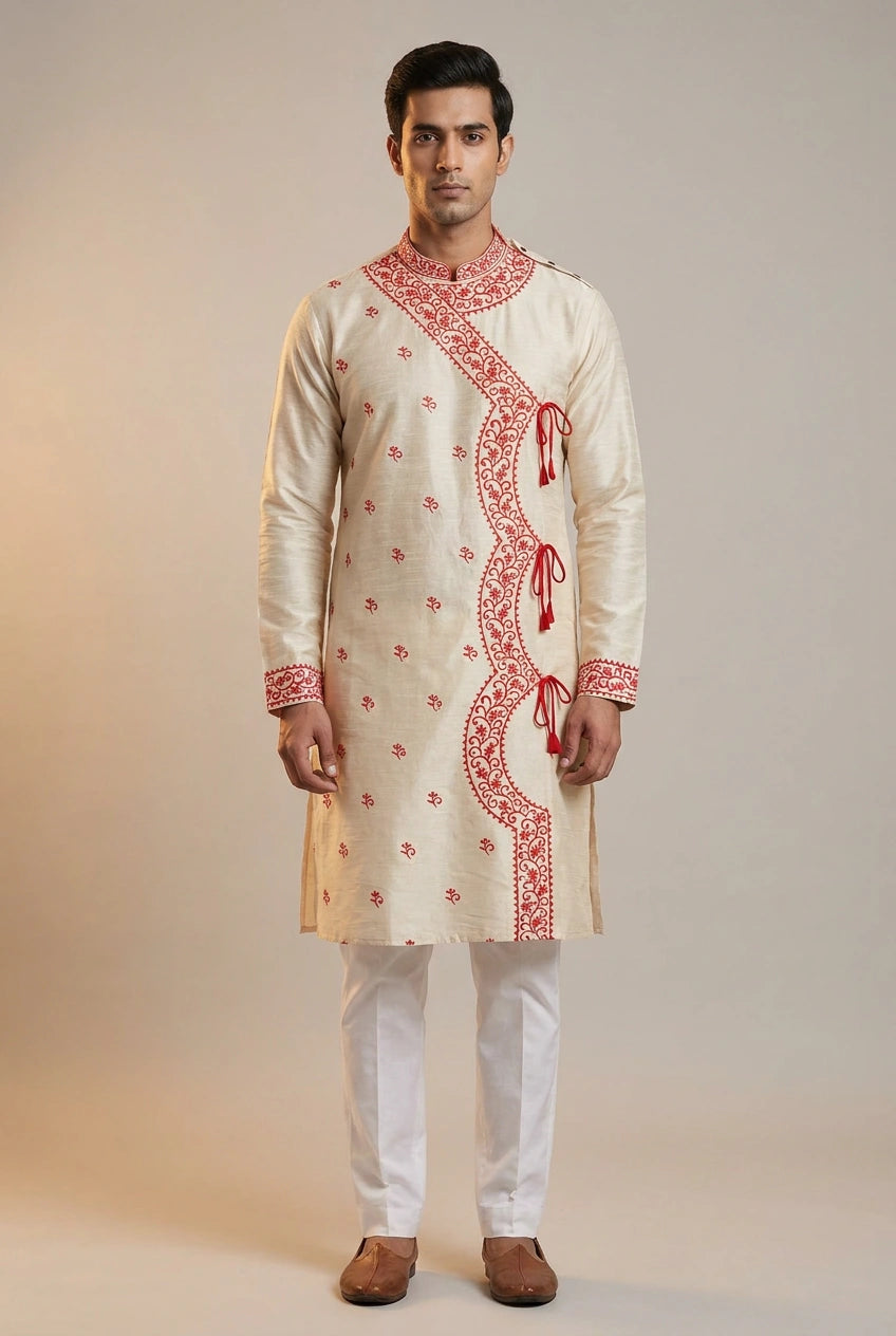 Tussar Silk Kurta with Hand Stitch for Office Festive