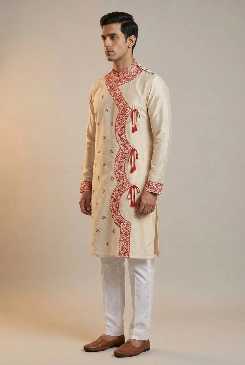 Tussar Silk Kurta with Hand Stitch for Office Festive