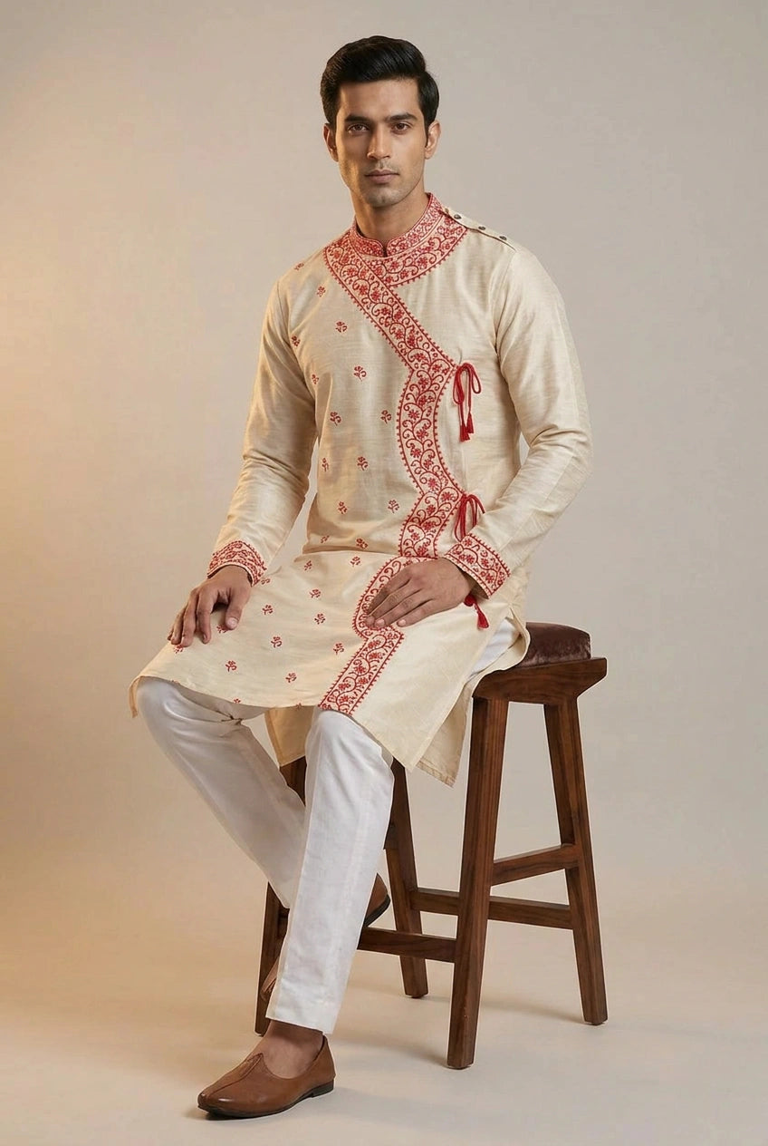 Tussar Silk Kurta with Hand Stitch for Office Festive