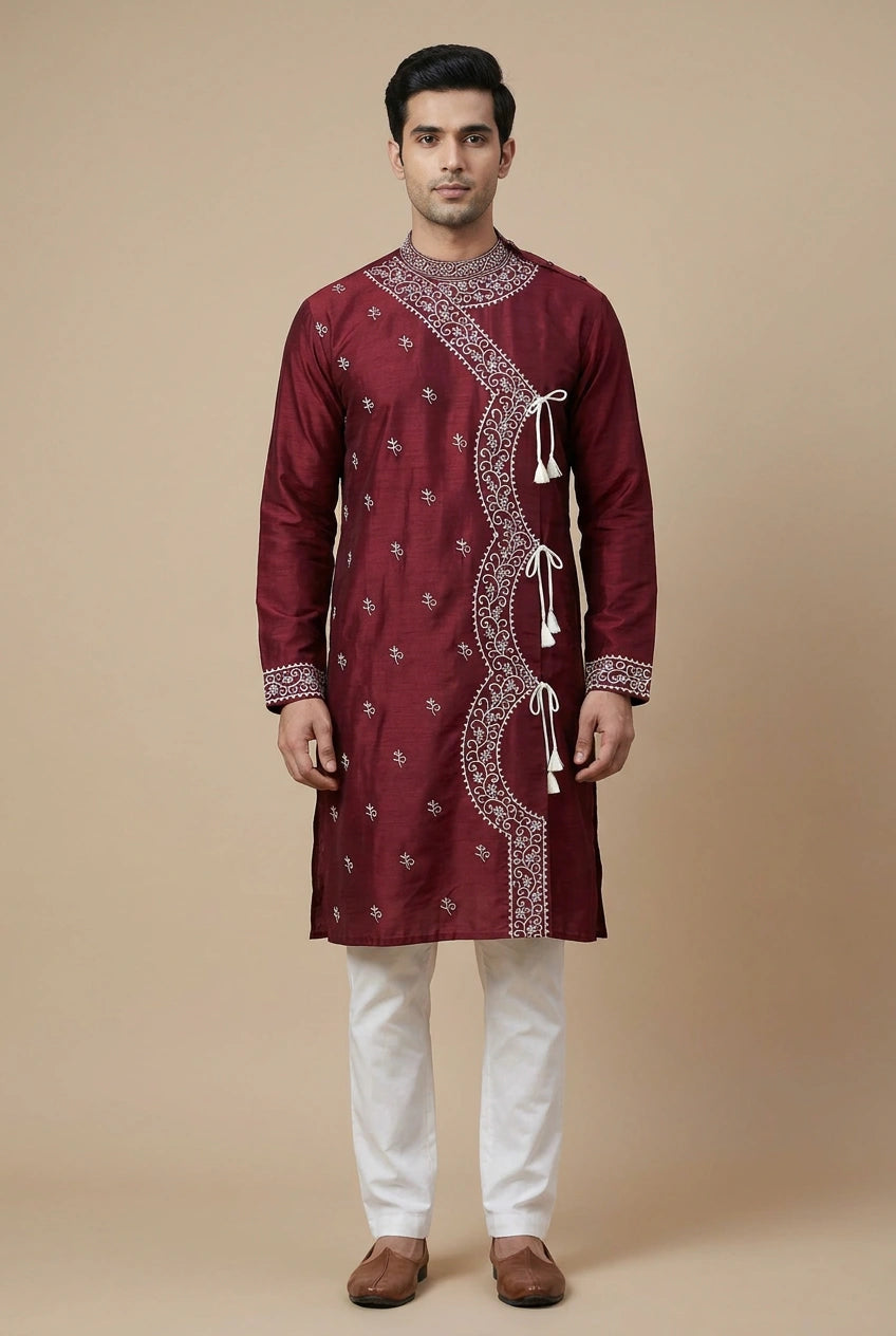 Tussar Silk Kurta with Hand Stitch for Office Festive