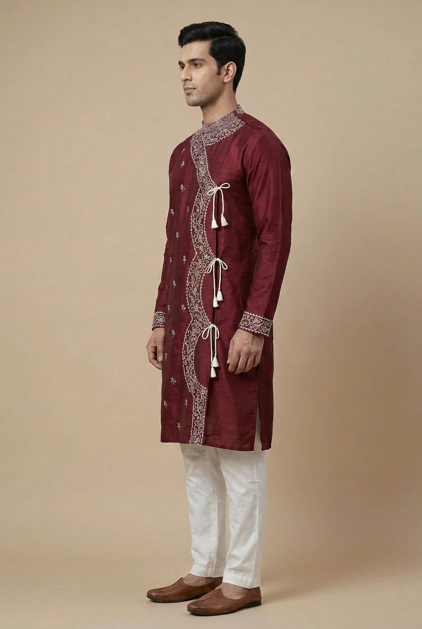 Tussar Silk Kurta with Hand Stitch for Office Festive