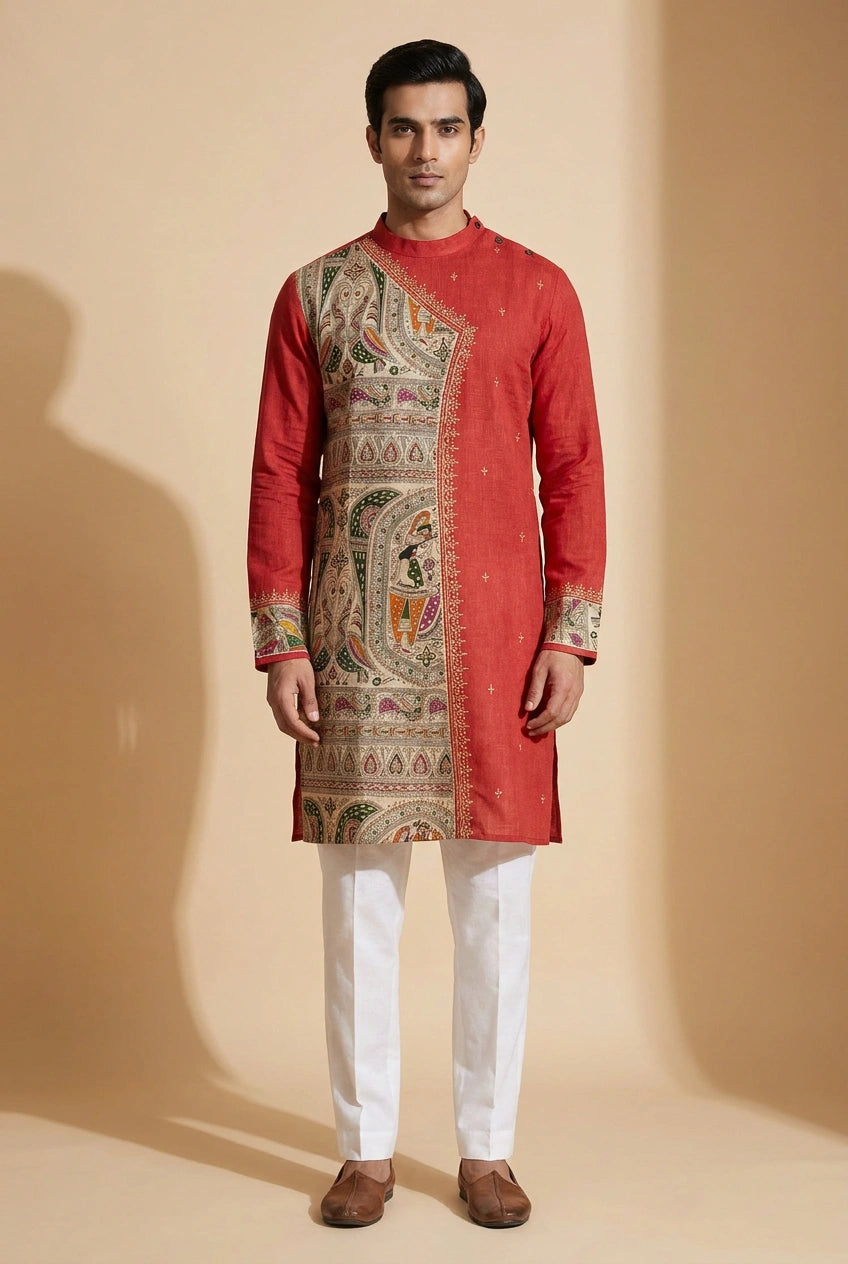 Cotton Kurta with Self Print for Summer Comfort