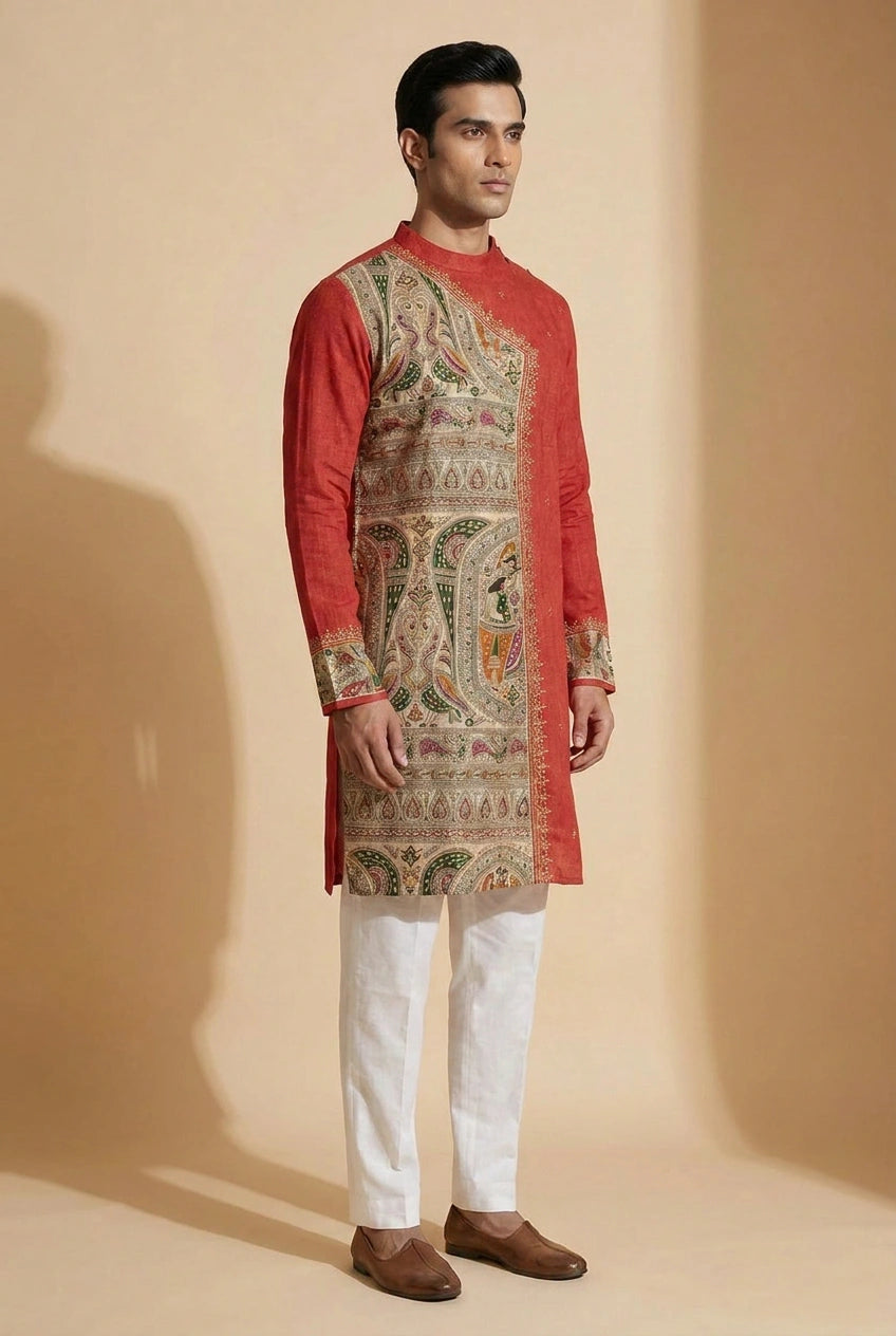 Cotton Kurta with Self Print for Summer Comfort