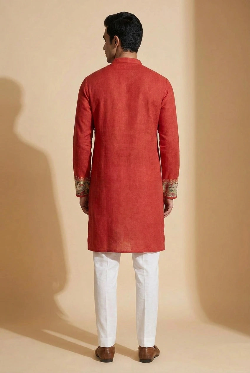 Cotton Kurta with Self Print for Summer Comfort