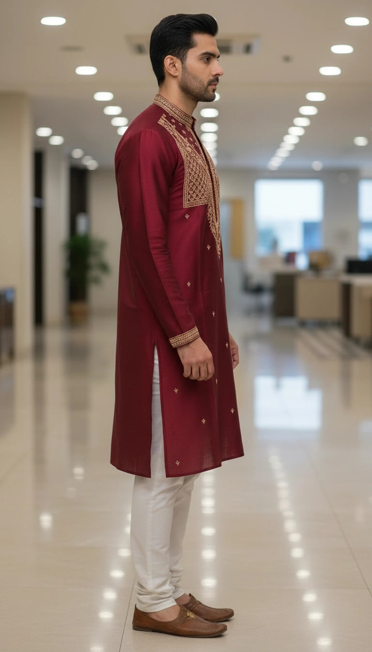 Tussar Silk Kurta with Mandarin Collar for Reception Wear
