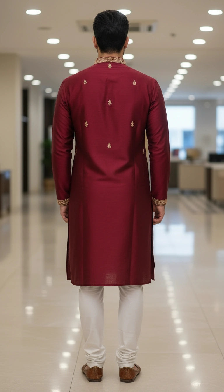 Tussar Silk Kurta with Mandarin Collar for Reception Wear