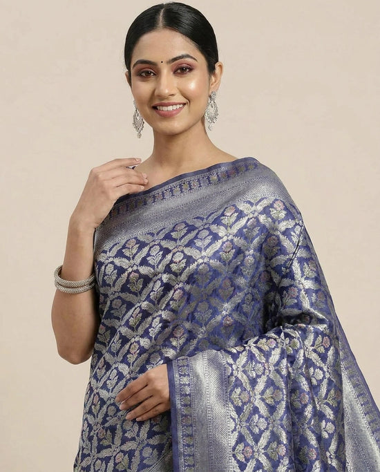 Crepe Khaddi Banarasi Saree with Woven Diamond Motifs - Rangoli India
