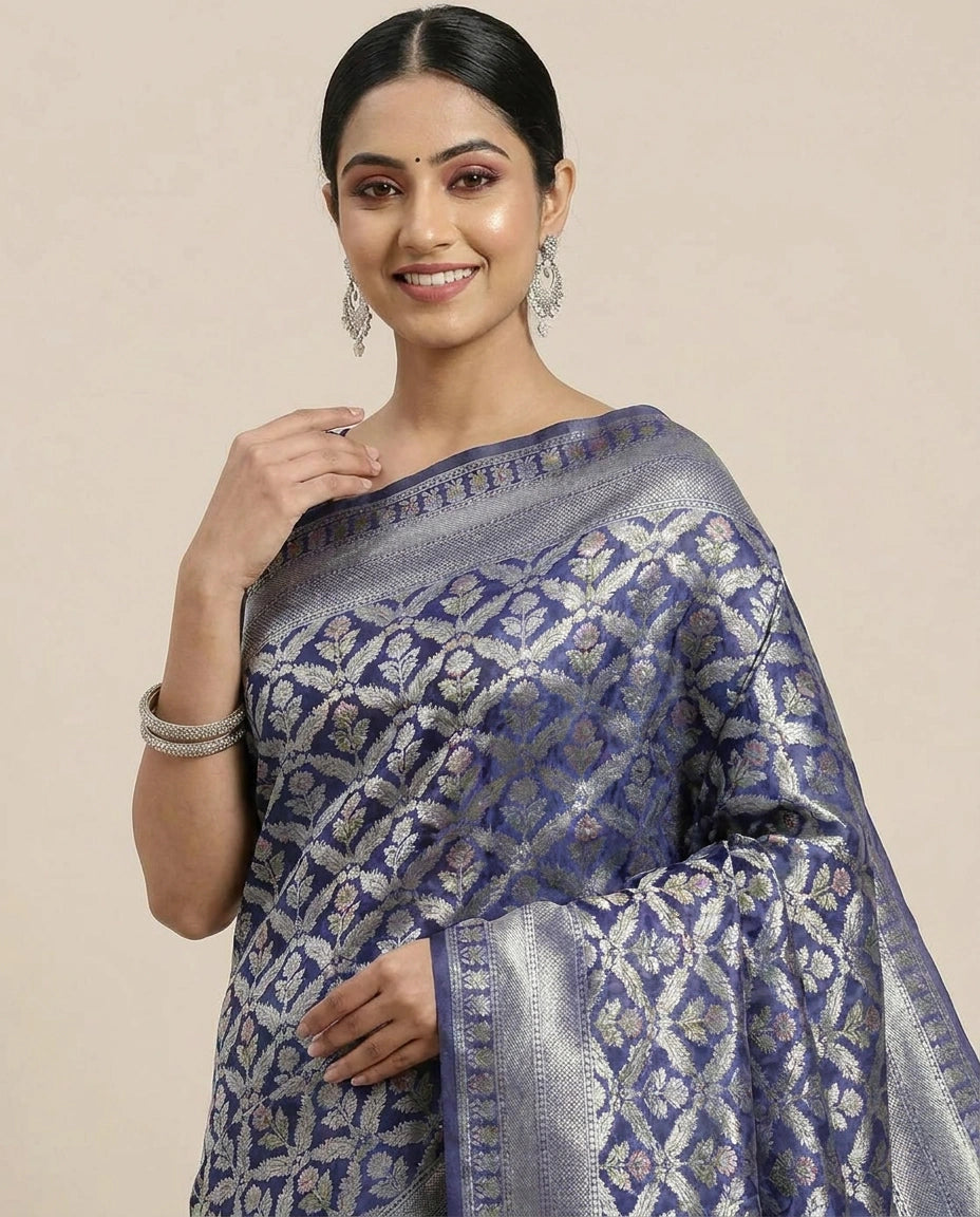 Crepe Khaddi Banarasi Saree with Woven Diamond Motifs - Rangoli India