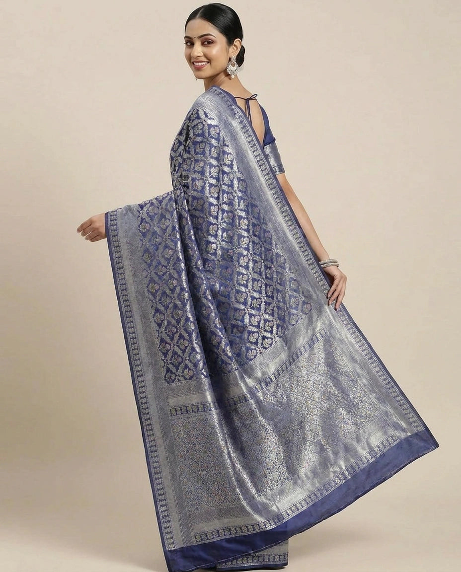Crepe Khaddi Banarasi Saree with Woven Diamond Motifs - Rangoli India