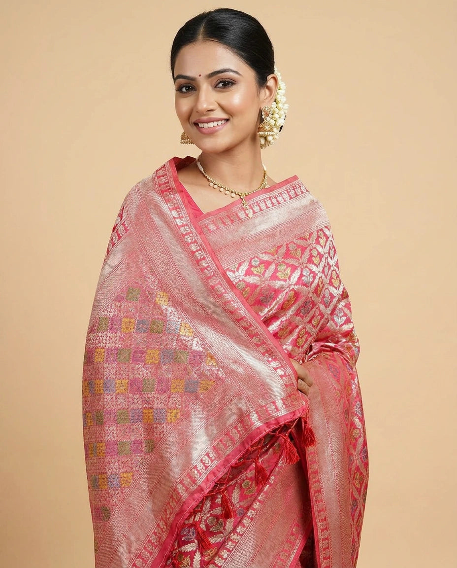 Crepe Khaddi Banarasi Saree with Woven Diamond Motifs - Rangoli India