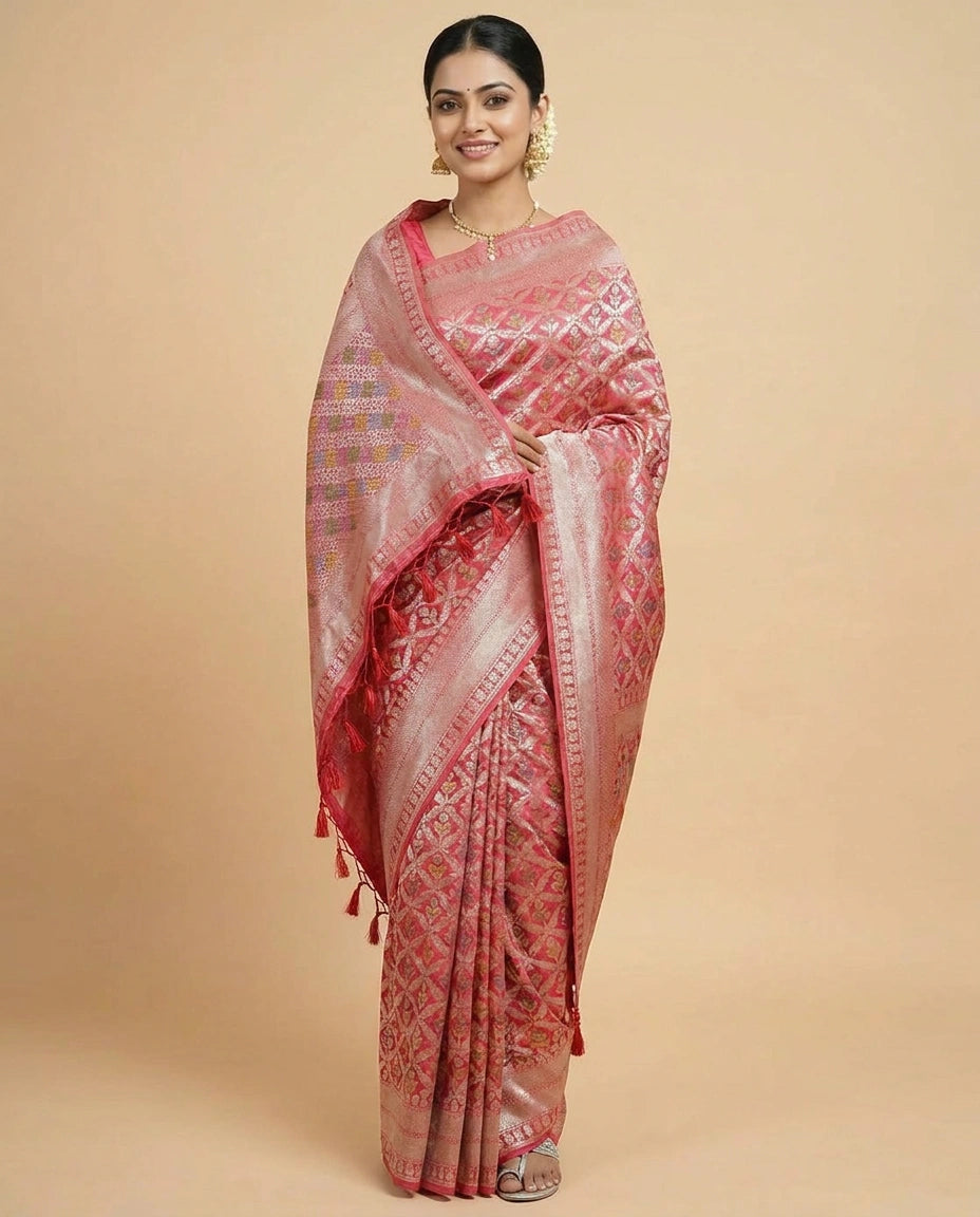 Crepe Khaddi Banarasi Saree with Woven Diamond Motifs - Rangoli India