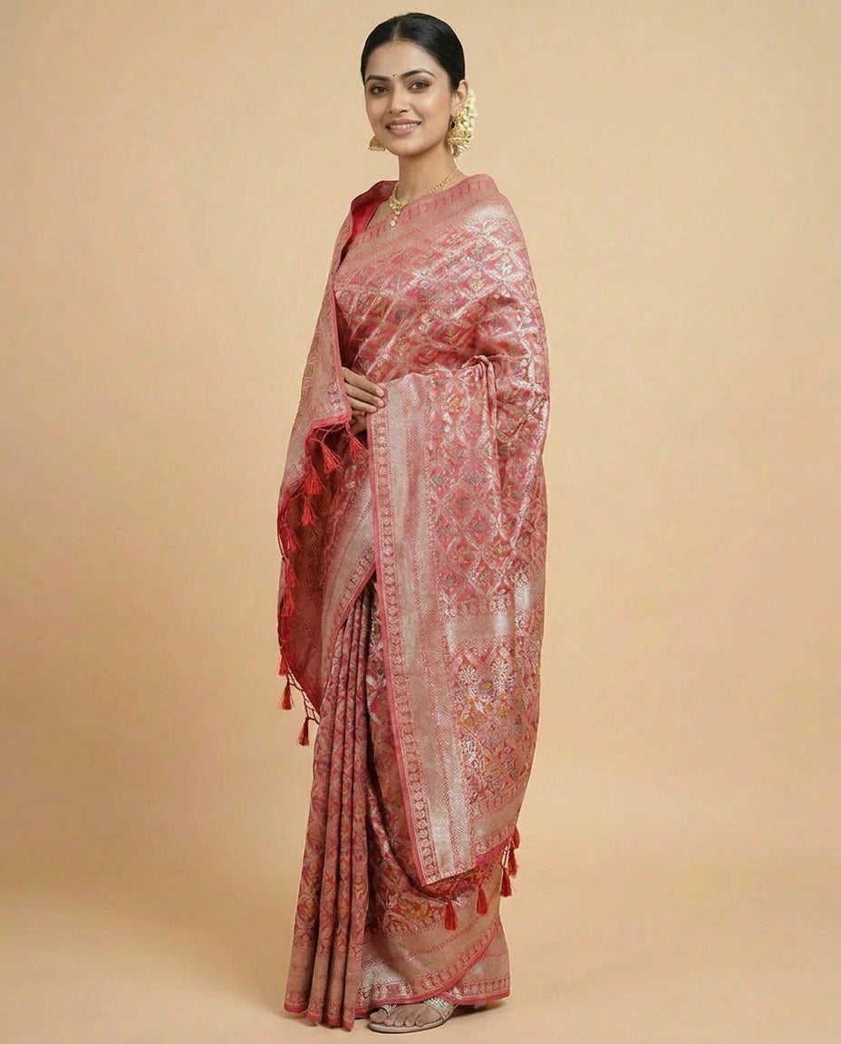 Crepe Khaddi Banarasi Saree with Woven Diamond Motifs - Rangoli India