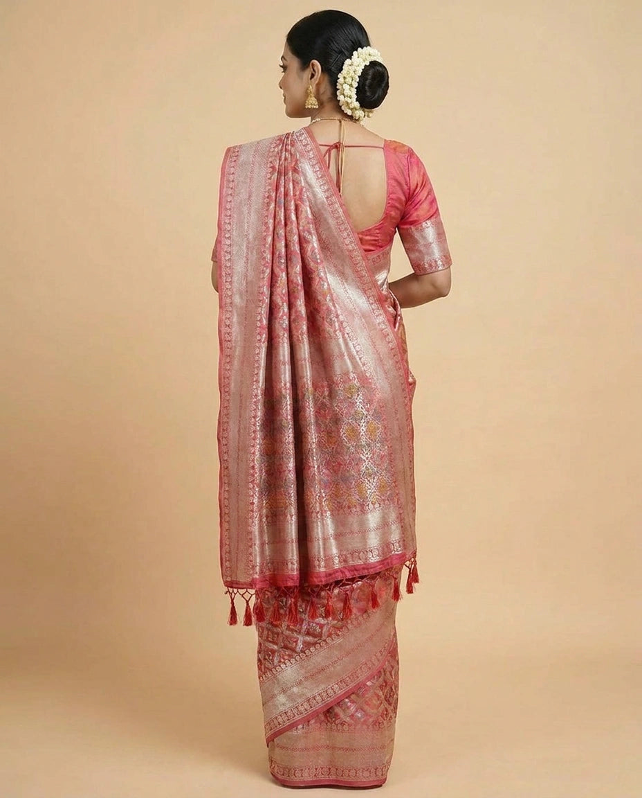 Crepe Khaddi Banarasi Saree with Woven Diamond Motifs - Rangoli India
